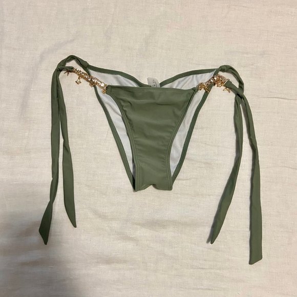 Shein Rhinestone Chain Linked Tie Side Bikini Swimsuit in Army Green (2 pc set) - Picture 9 of 12